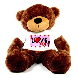 Brown 5 feet Big Teddy Bear wearing a I Love You T-shirt